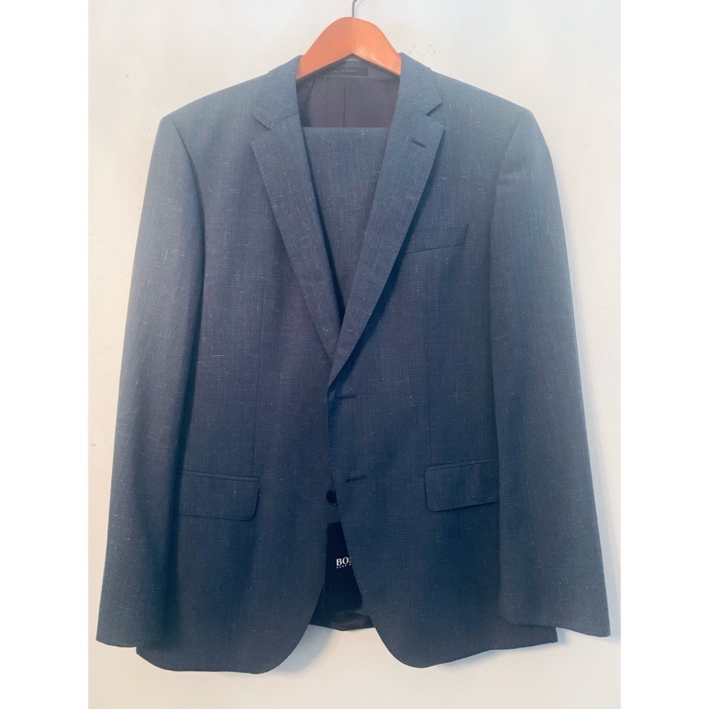 Mens Hugo Boss Wool Suit Slate Blue Grey